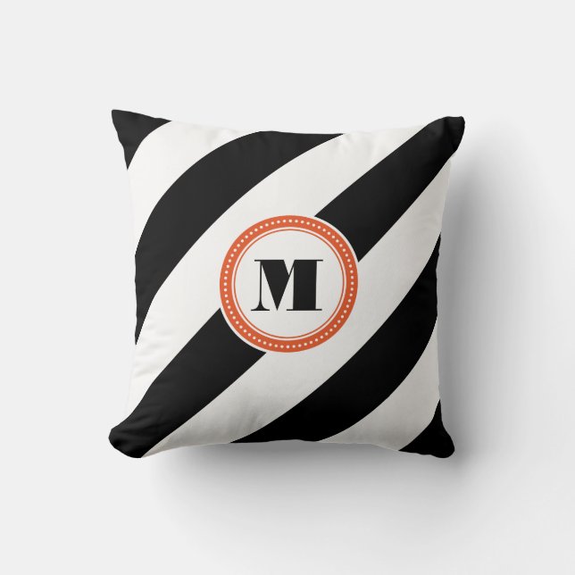Monogram throw pillow - coral circle (Front)
