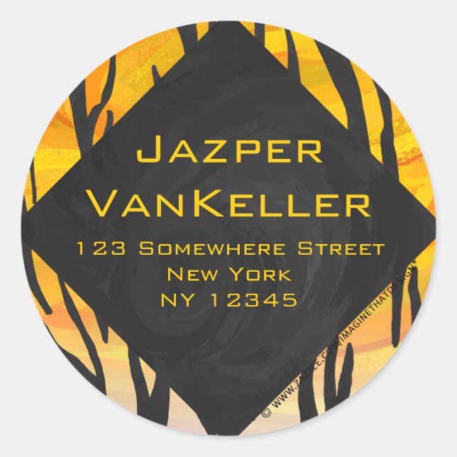 Monogram Tiger Black and Orange Print Pattern Classic Round Sticker (Front)