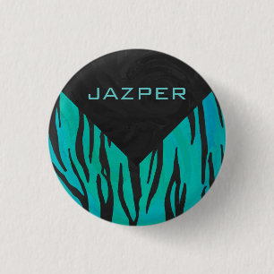 Monogram Tiger Black and Teal Print Pattern 3 Cm Round Badge
