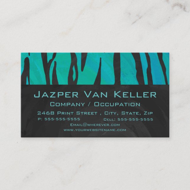 Monogram Tiger Black and Teal Print Pattern Business Card (Front)