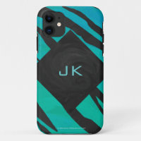 Monogram Tiger Black and Teal Print Pattern
