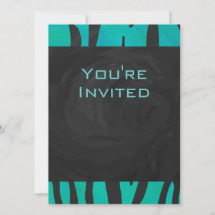 Monogram Tiger Black and Teal Print Pattern Invitation