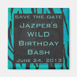 Monogram Tiger Black and Teal Print Pattern Magnet