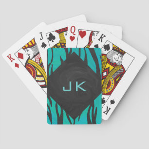 Monogram Tiger Black and Teal Print Pattern Playing Cards