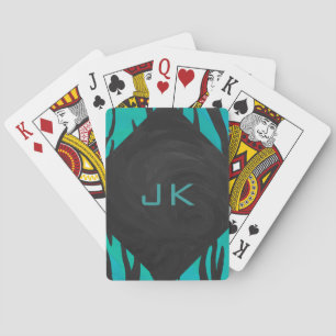 Monogram Tiger Black and Teal Print Pattern Playing Cards