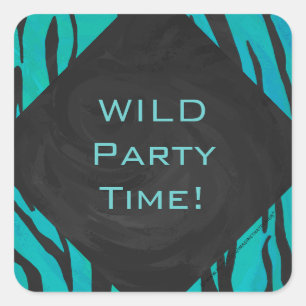 Monogram Tiger Black and Teal Print Pattern Square Sticker