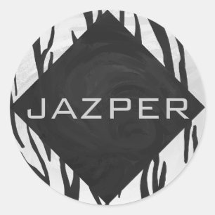 Monogram Tiger Black and White Print Classic Round Sticker