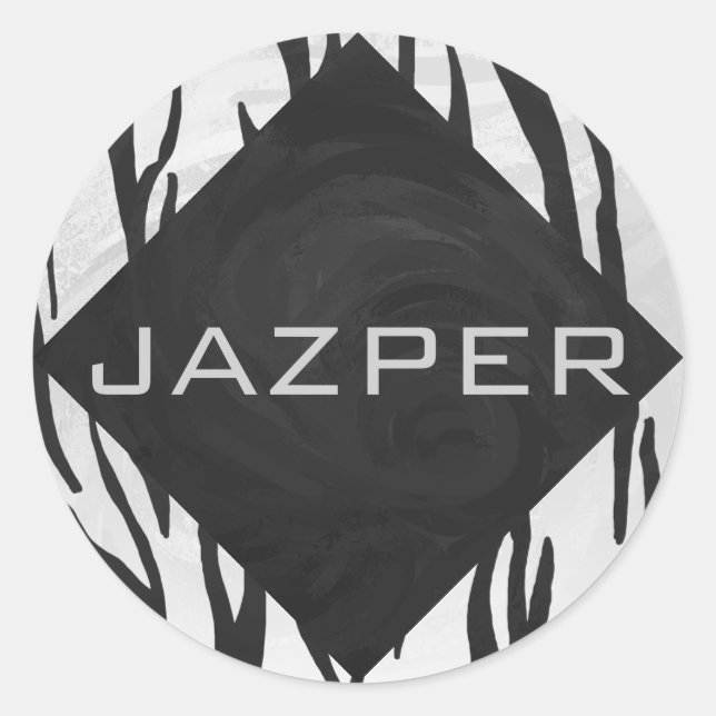 Monogram Tiger Black and White Print Classic Round Sticker (Front)