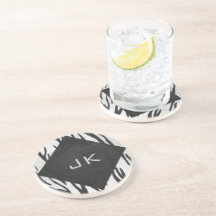 Monogram Tiger Black and White Print Coaster