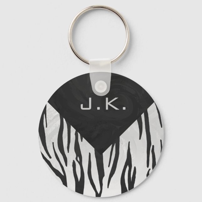 Monogram Tiger Black and White Print Key Ring (Front)