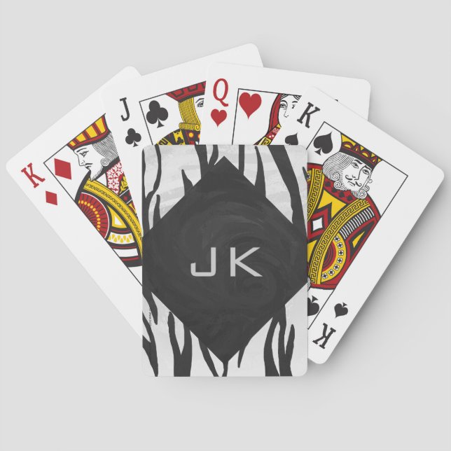 Monogram Tiger Black and White Print Playing Cards (Back)