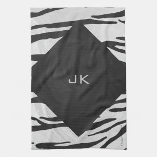 Monogram Tiger Black and White Print Tea Towel