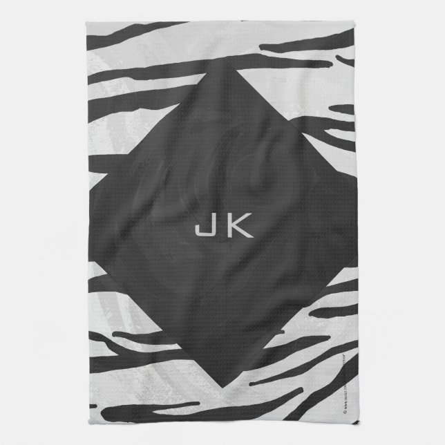 Monogram Tiger Black and White Print Tea Towel (Vertical)