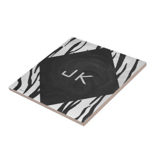 Monogram Tiger Black and White Print Tile