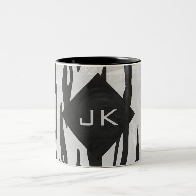 Monogram Tiger Black and White Print Two-Tone Coffee Mug (Center)