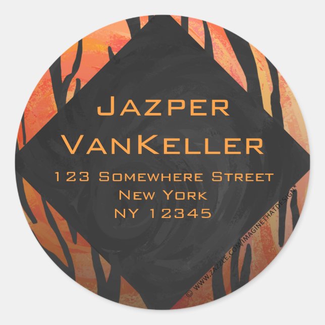 Monogram Tiger Hot Orange and Black Print Pattern Classic Round Sticker (Front)