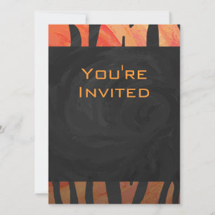 Monogram Tiger Hot Orange and Black Print Pattern Invitation