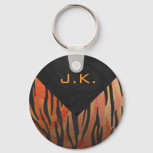 Monogram Tiger Hot Orange and Black Print Pattern Key Ring