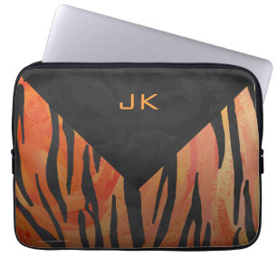 Monogram Tiger Hot Orange and Black Print Pattern Laptop Sleeve