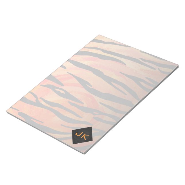 Monogram Tiger Hot Orange and Black Print Pattern Notepad (Angled)