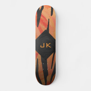 Monogram Tiger Hot Orange and Black Print Pattern Skateboard
