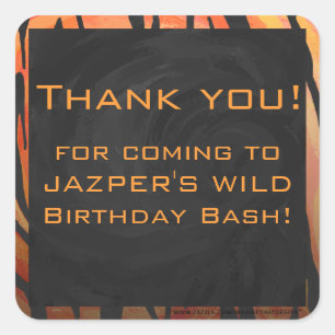 Monogram Tiger Hot Orange and Black Print Pattern Square Sticker