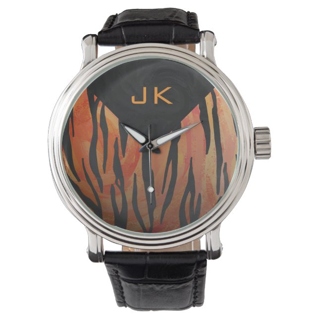 Monogram Tiger Hot Orange and Black Print Pattern Watch (Front)