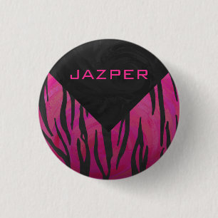Monogram Tiger Hot Pink and Black Print Pattern 3 Cm Round Badge
