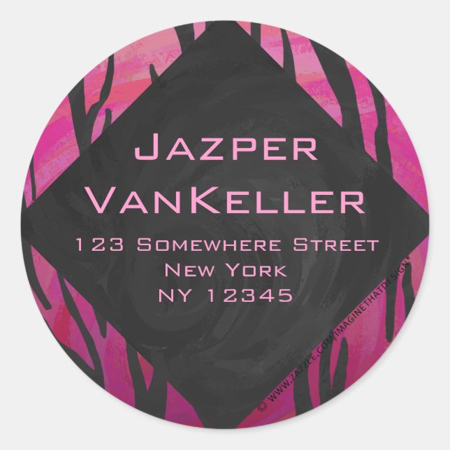 Monogram Tiger Hot Pink and Black Print Pattern Classic Round Sticker (Front)