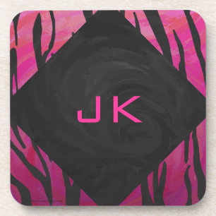 Monogram Tiger Hot Pink and Black Print Pattern Coaster