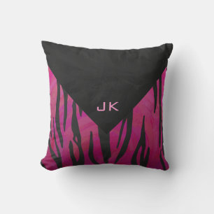 Monogram Tiger Hot Pink and Black Print Pattern Cushion