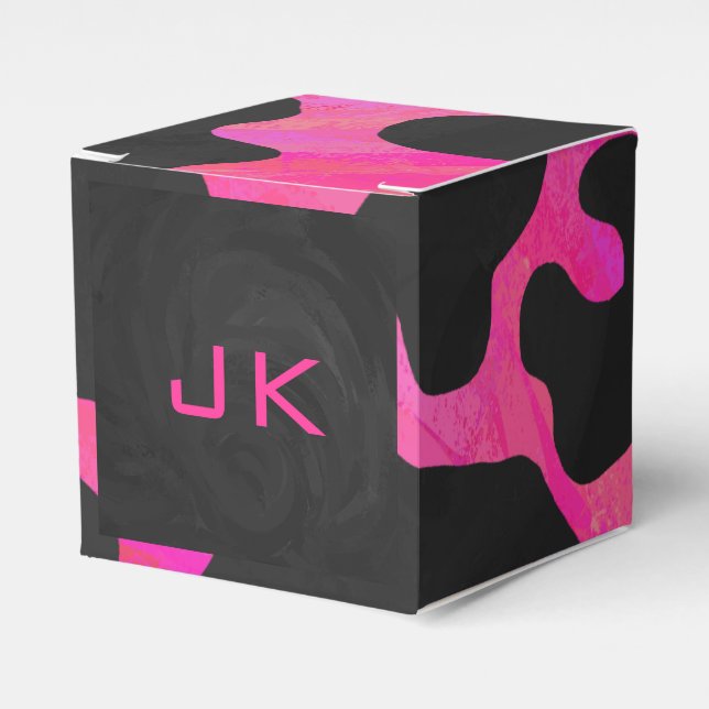 Monogram Tiger Hot Pink and Black Print Pattern Favour Box (Front Side)