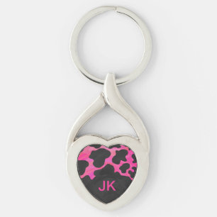 Monogram Tiger Hot Pink and Black Print Pattern Key Ring