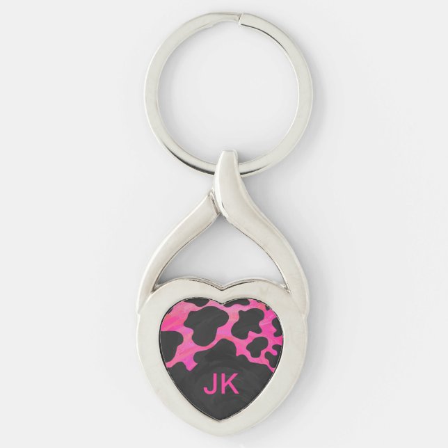 Monogram Tiger Hot Pink and Black Print Pattern Key Ring (Front)