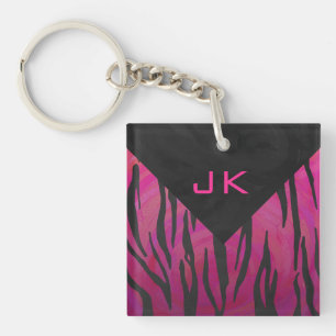 Monogram Tiger Hot Pink and Black Print Pattern Key Ring