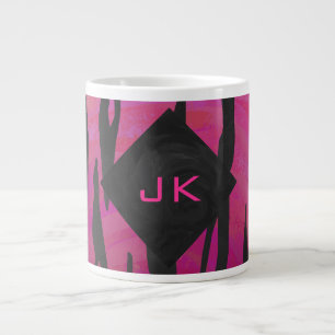 Monogram Tiger Hot Pink and Black Print Pattern Large Coffee Mug