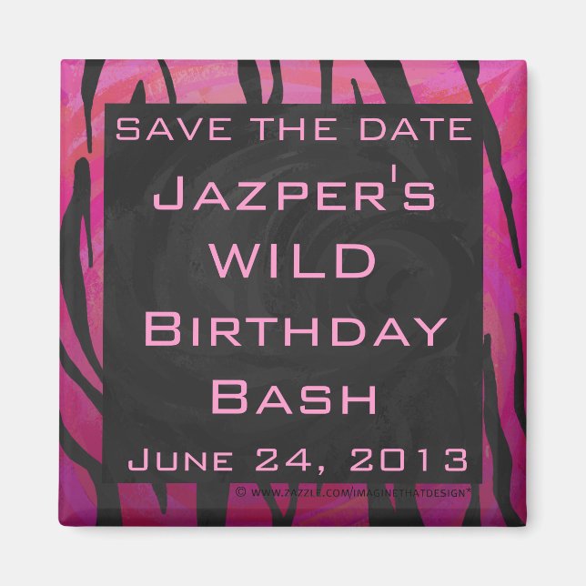 Monogram Tiger Hot Pink and Black Print Pattern Magnet (Front)