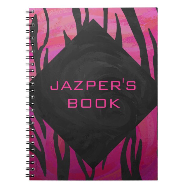 Monogram Tiger Hot Pink and Black Print Pattern Notebook (Front)
