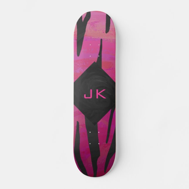 Monogram Tiger Hot Pink and Black Print Pattern Skateboard (Front)