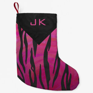 Monogram Tiger Hot Pink and Black Print Pattern Small Christmas Stocking