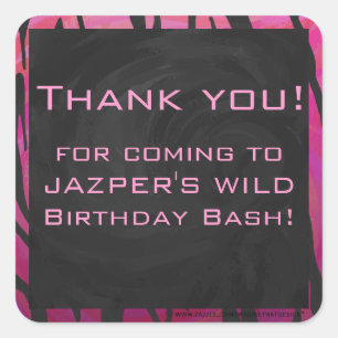 Monogram Tiger Hot Pink and Black Print Pattern Square Sticker