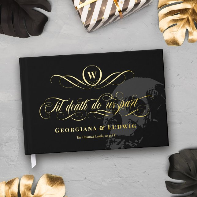 Monogram Til Death Do Us Part Skull Goth Wedding Guest Book (Creator Uploaded)