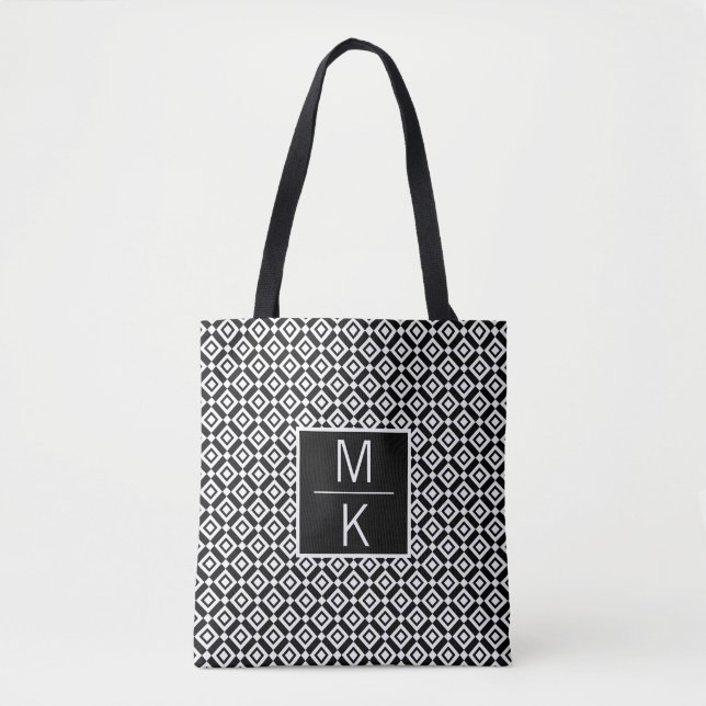Monogram Tiled Diamond Black GL Splitter Tote Bag (Front)