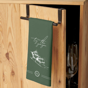 Monogram Tis the Season Christmas Green Tea Towel