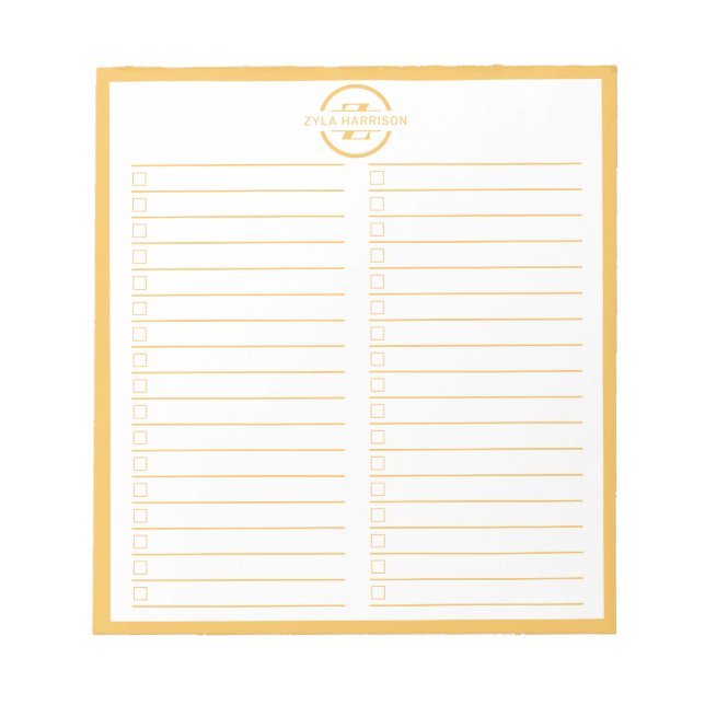 Monogram To Do List Minimalist Yellow Name Notepad (Front)