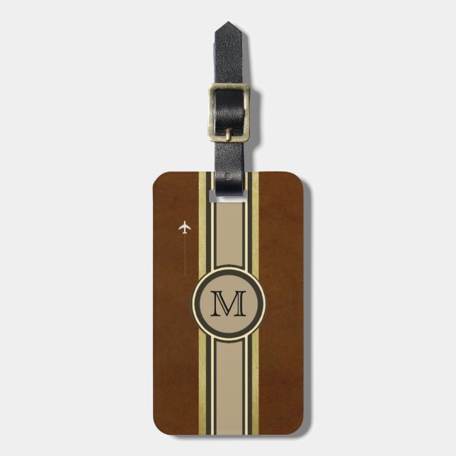monogram to identify a brown suitcase . luggage tag (Front Vertical)