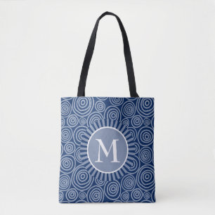 Monogram Tote Bag Navy Blue White Spirals