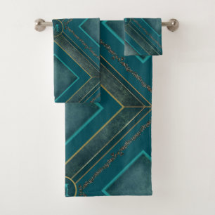Monogram Towel Set in Teal and Gold