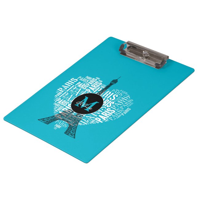 Monogram Tower & Inscriptions Paris in Heart Clipboard (Angled)