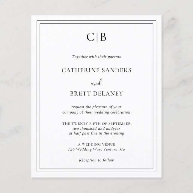 Monogram Traditional Budget Wedding Invitation Flyer (Front)